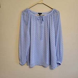 Talbots Medium Petite Blue Polka Dot Long Sleeve Blouse